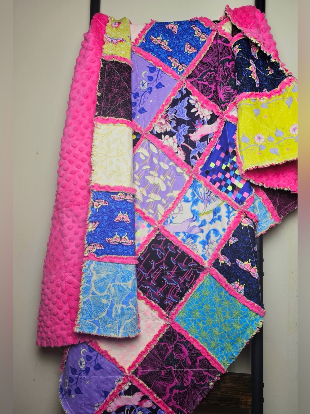 Handmade Mushroom Rag Quilt: Moonglow Baby Crib Blanket Ruby Star Society